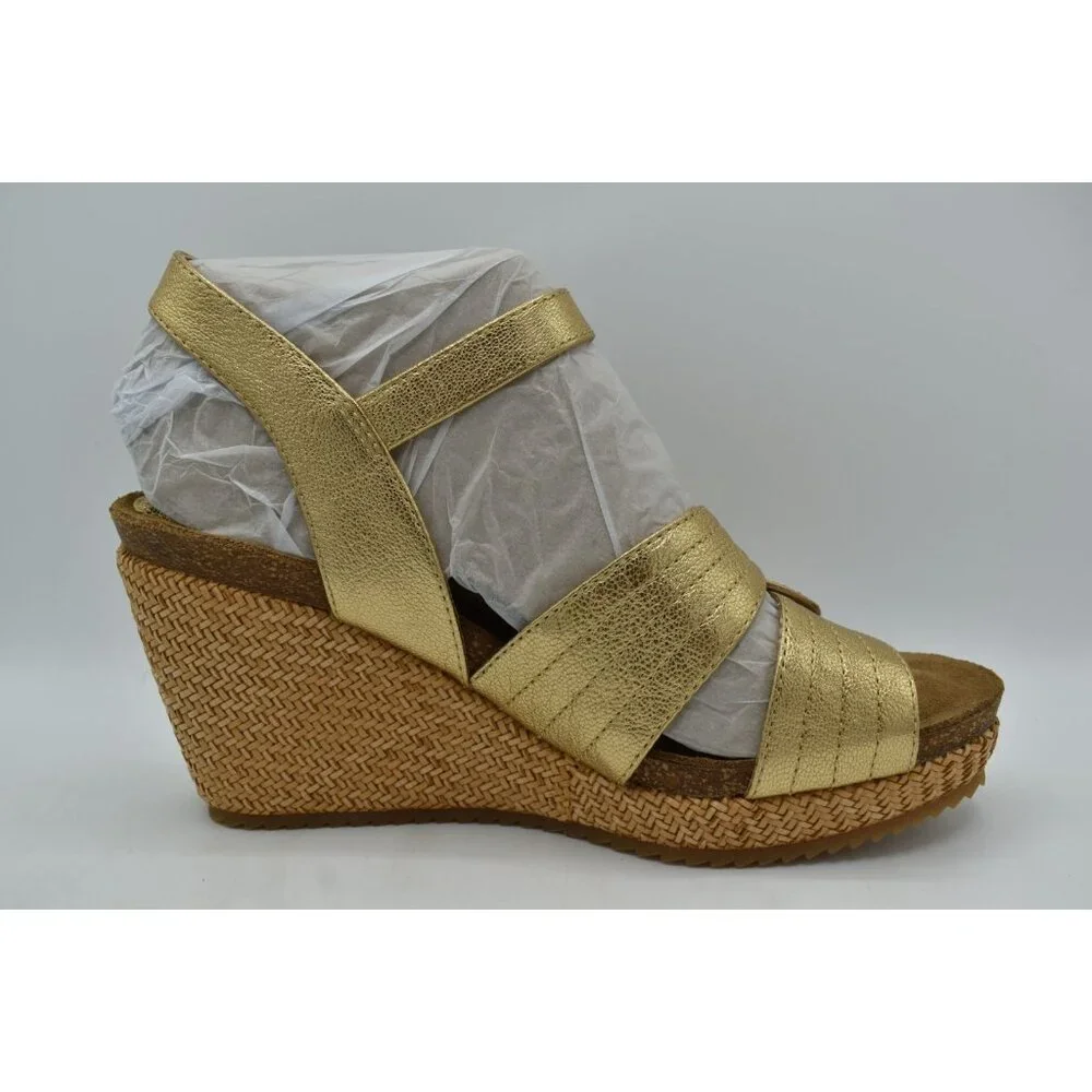 Sofft Womens Size 11 Clarissa Gold Leather‎ Wedge Sandals Shoes